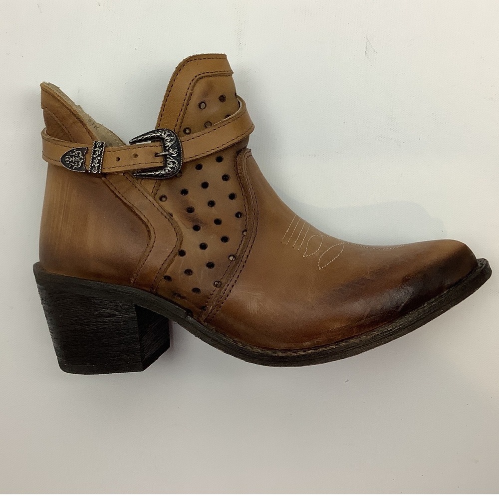 Circle G by Corral Womens Tan Leather Perforated Western Ankle Boots